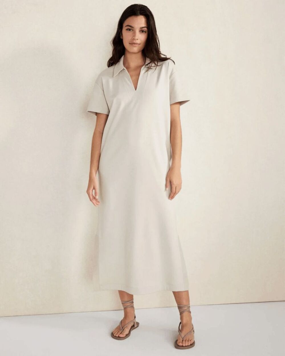 Haven Well Within $118 Organic Cotton Interlock Midi Dress Polo V Neck Womens La